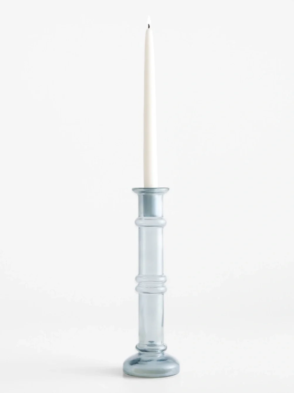 New! Crate&Barrel Pale Blue Glass Taper Candle Holder 12”